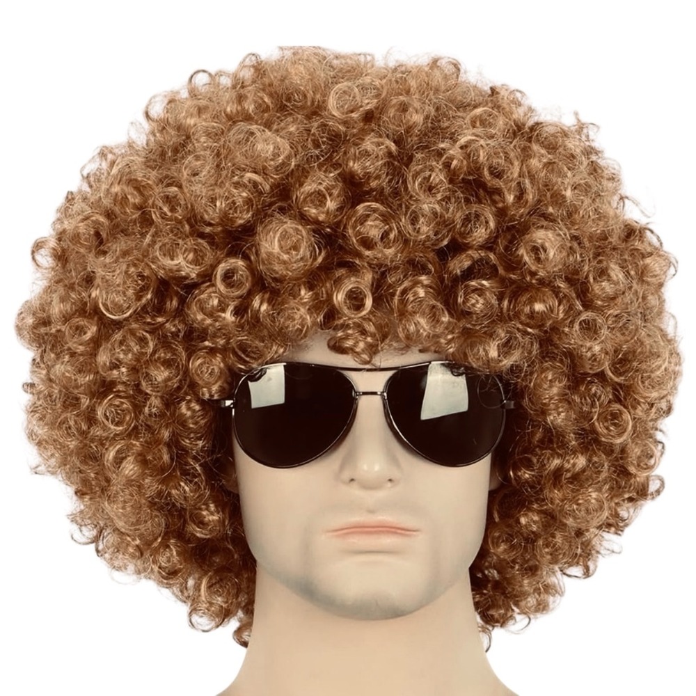 NEW 70's Afro Wig Curly‎ Brown Adult Costume Party Halloween Disco Funk